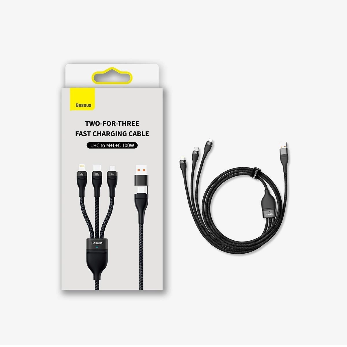 BASEUS CABLE 100W 1,2 M USB + TYPE C TO TYPE C/LIGHTNING/MICRO USB -Noir (CASS030101) - Gtel baseus cable 100w 12 m usb type c to type c lightning micro usb noir cass030101 4