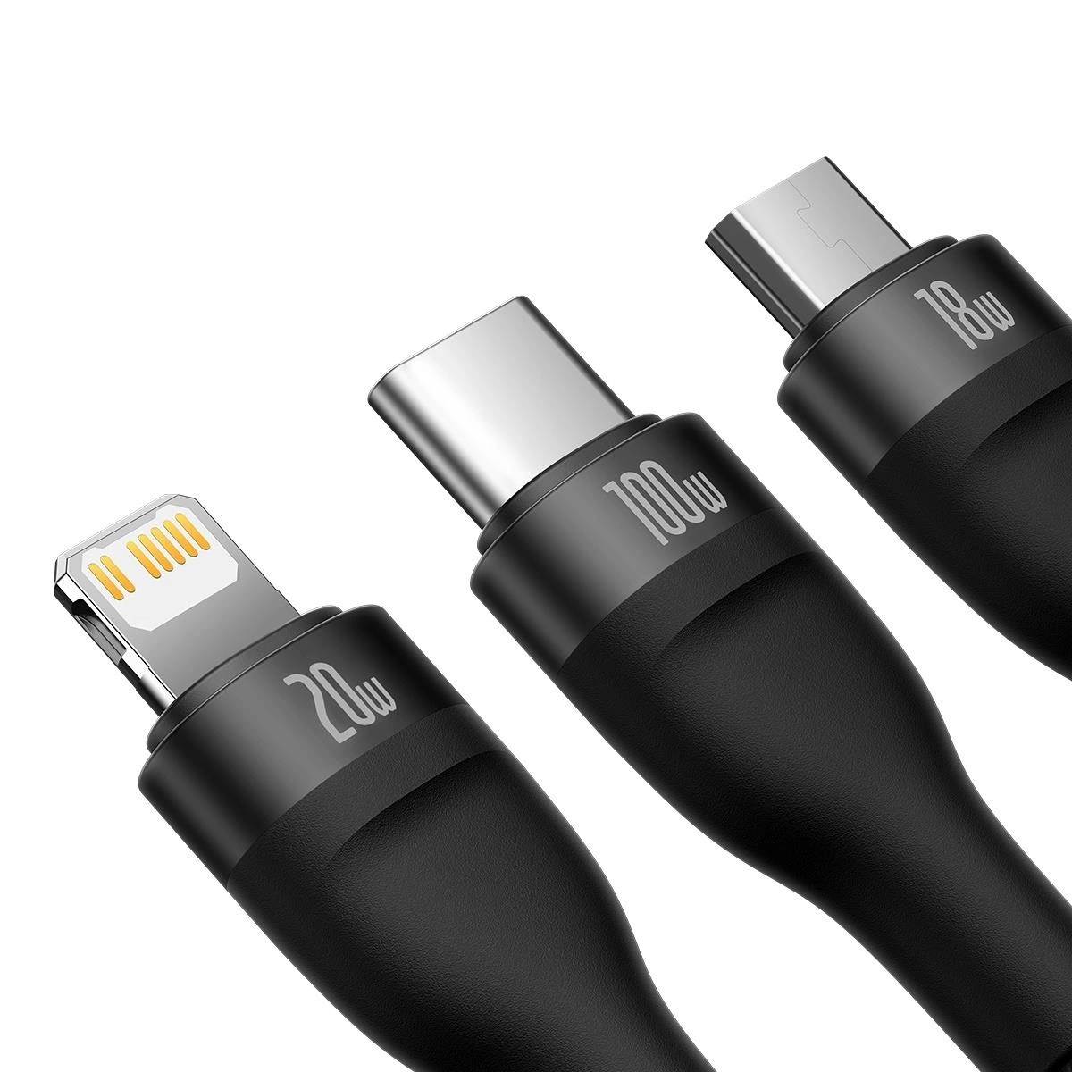 BASEUS CABLE 100W 1,2 M USB + TYPE C TO TYPE C/LIGHTNING/MICRO USB -Noir (CASS030101) - Gtel baseus cable 100w 12 m usb type c to type c lightning micro usb noir cass030101 6