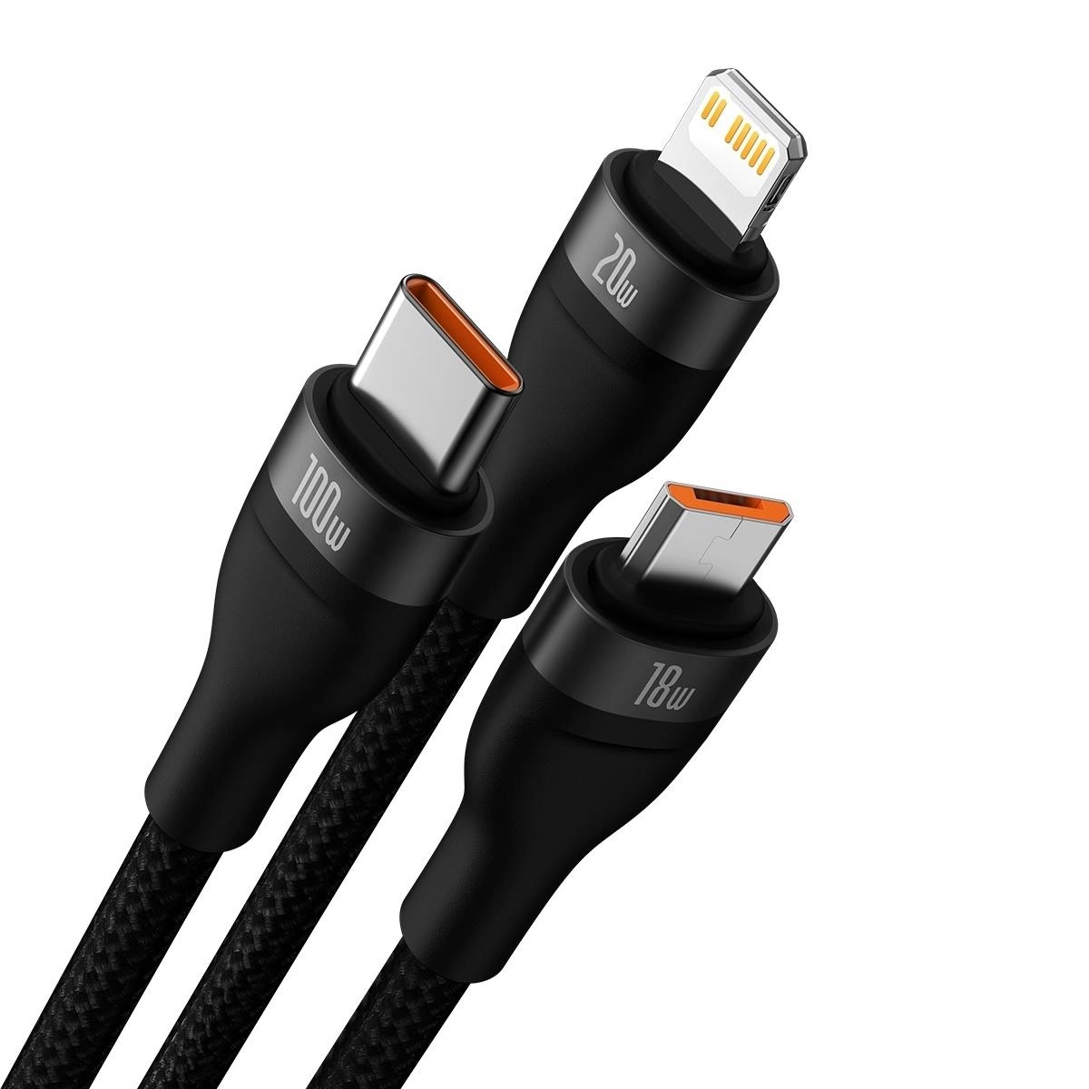 BASEUS CABLE 100W 1,2 M USB + TYPE C TO TYPE C/LIGHTNING/MICRO USB -Noir (CASS030101) - Gtel baseus cable 100w 12 m usb type c to type c lightning micro usb noir cass030101 7