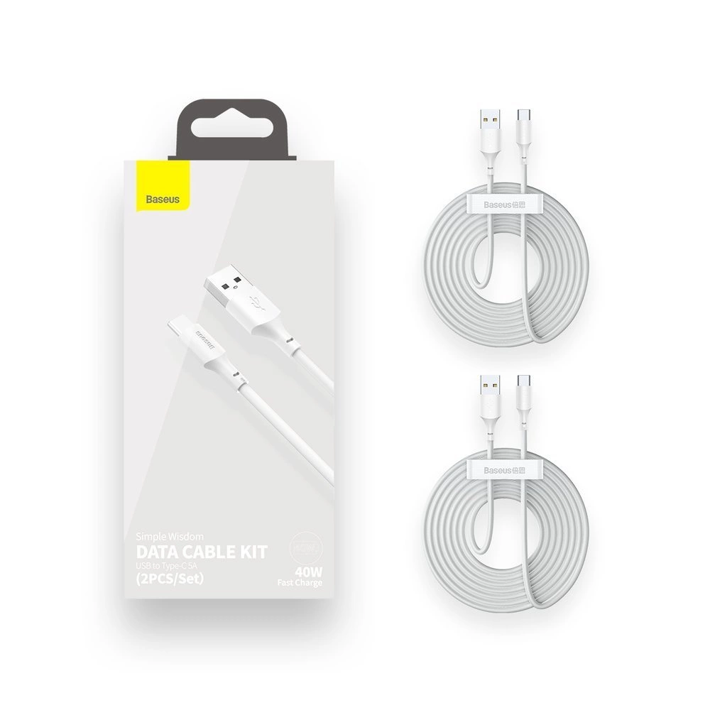 Baseus Cable Type-C 5A 1.5m blanc 2PCS/Set (TZCATZJ-02) - Gtel baseus cable type c 5a 1 5m blanc 2pcs set tzcatzj 02 6