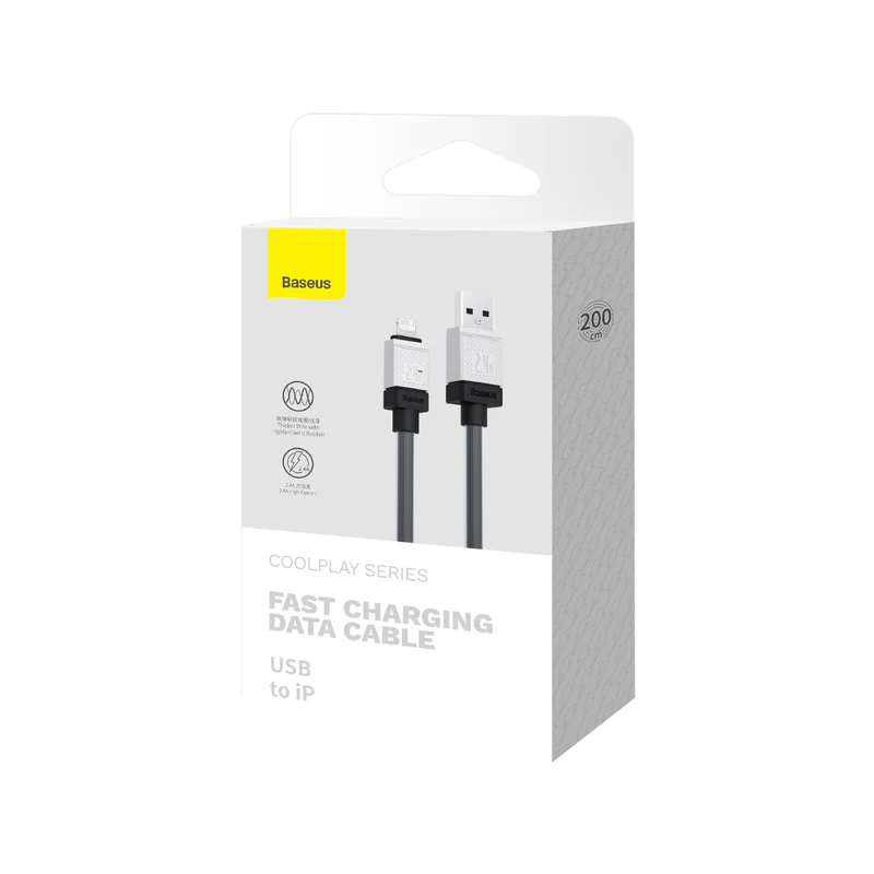 Baseus Cable USB to IP 2.4A/2M Black (CAKW000501) - Gtel baseus cable usb to ip 2 4a 2m black cakw000501 2