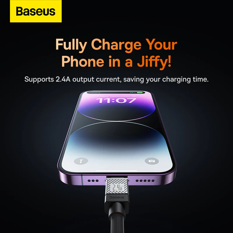 Baseus Cable USB to IP 2.4A/2M Black (CAKW000501) - Gtel baseus cable usb to ip 2 4a 2m black cakw000501 4