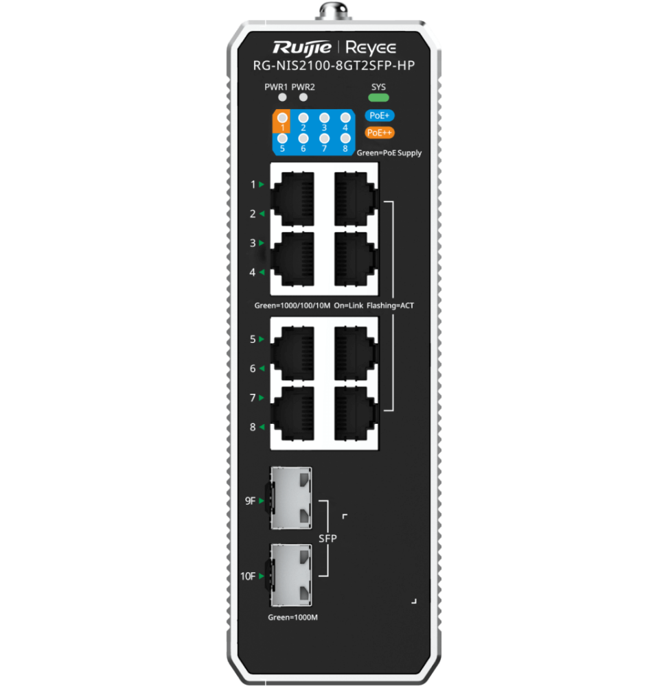 switch industriel l2 gere dans le cloud reyee nis2100 8gt2sfp hp 10 ports 1 port poe 7 ports poe 2 ports uplink sfp