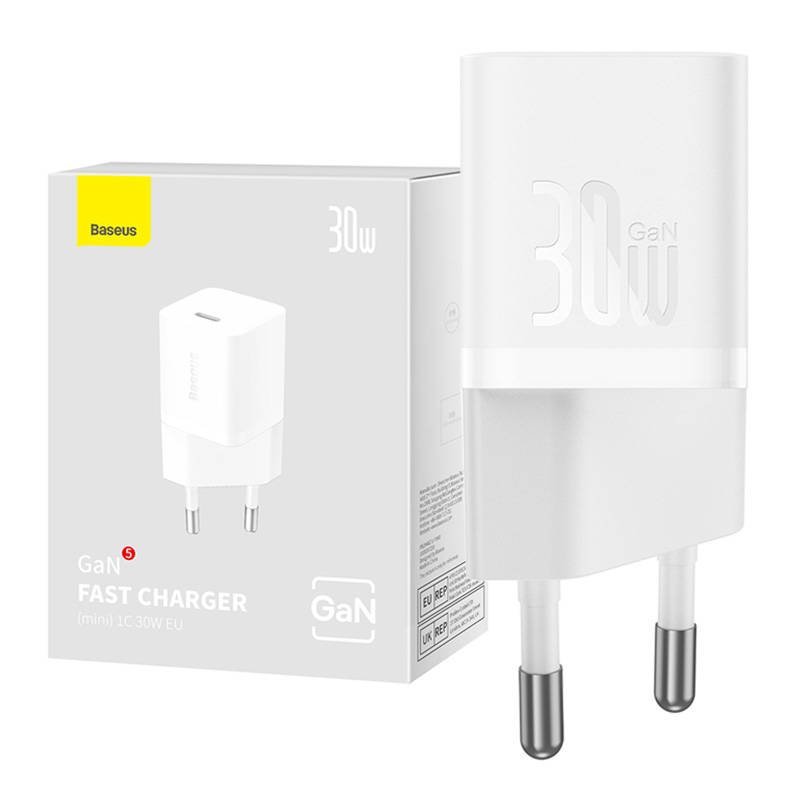 Baseus Mini Chargeur 1C 30W UE Blanc (CCGN070502) - Gtel baseus mini chargeur 1c 30w ue blanc ccgn070502 2.jpg