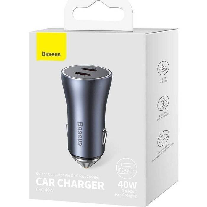 Chargeur de voiture double rapide Baseus Golden Contactor Pro C+C 40W Gris Foncé (CGJP000013) - Gtel chargeur de voiture double rapide baseus golden contactor pro cc 40w gris fonce cgjp000013 2.jpg